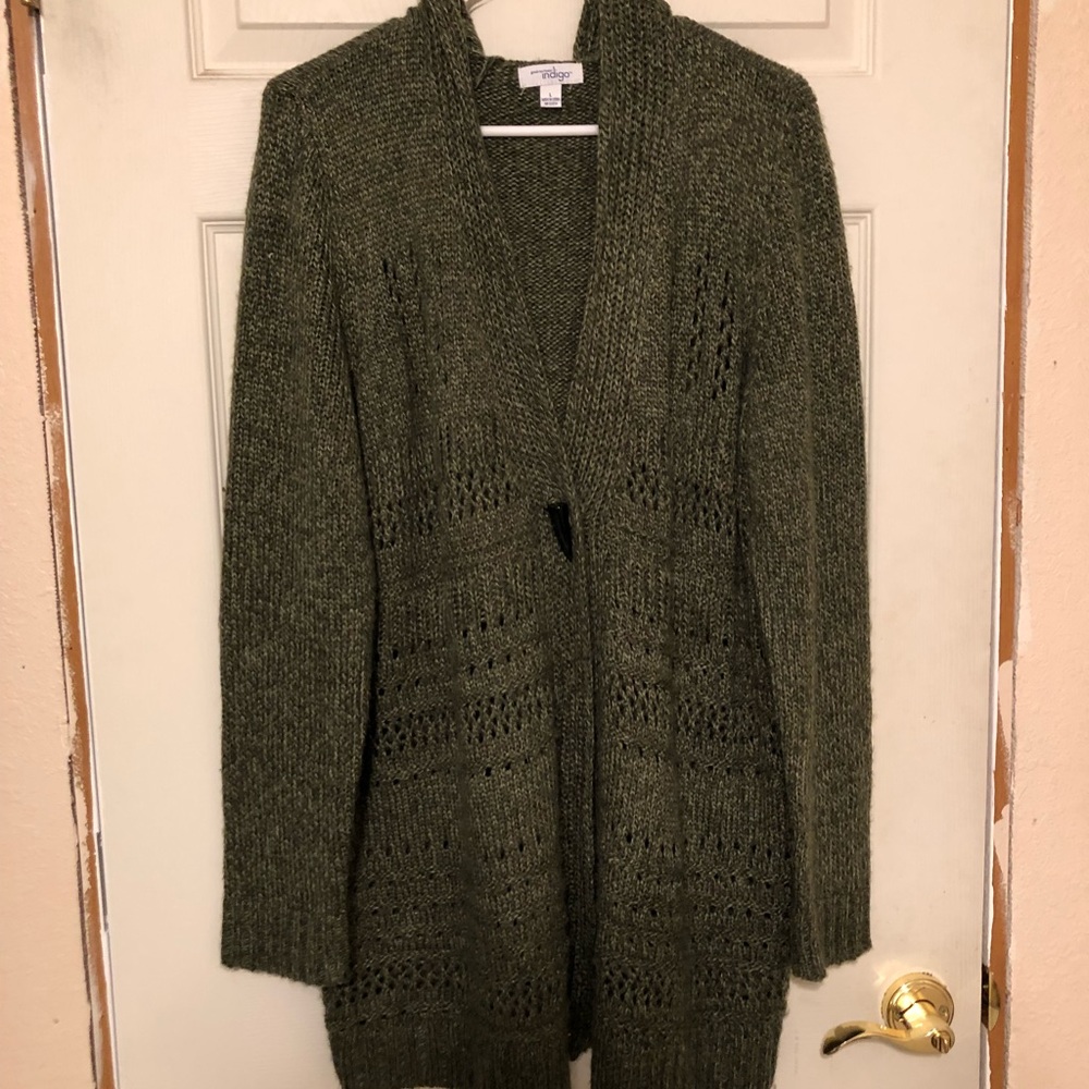 Indigo Boho Comfy Hooded Olive Cardigan